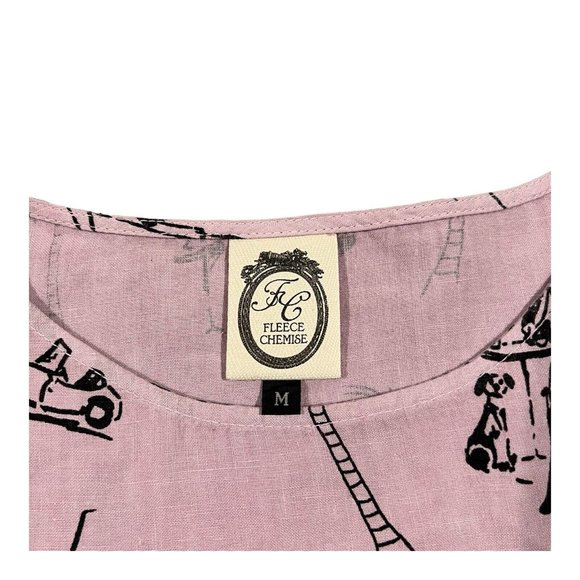 Vintage FC Fleece Chemise 100% Linen Blouse Top Women Size M/fun Print Made USA - Picture 13 of 16